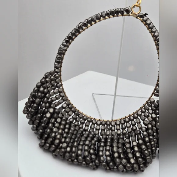 Ink + Alloy Handmade Beaded Hoop Earrings Matte Silver Lightweight Boho 3” - Picture 3 of 10